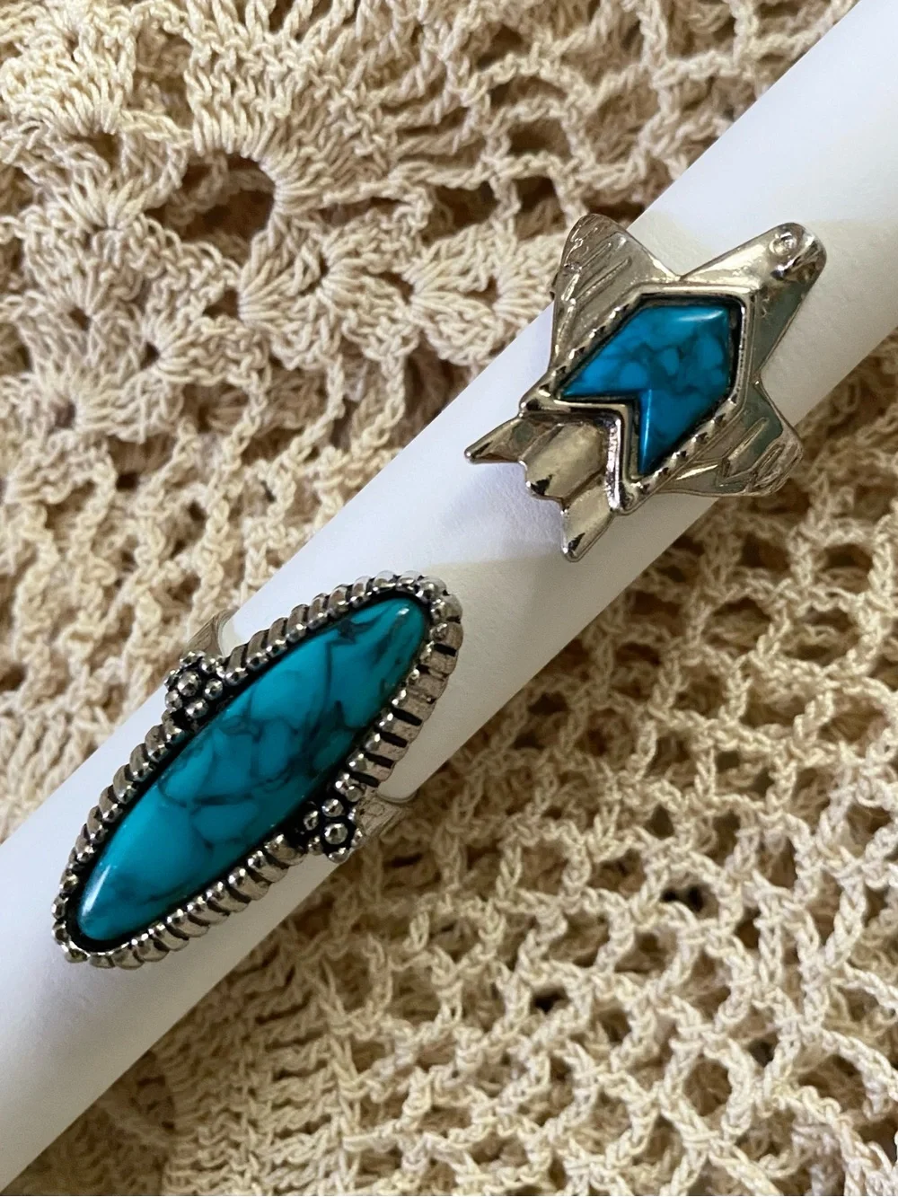 Vintage Faux Turquoise Ring Lot Thunderbird & Oval